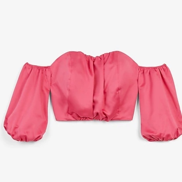 Express x LadyGang Pink Off Shoulder Puff Sleeve Crop Top M - Picture 7 of 8